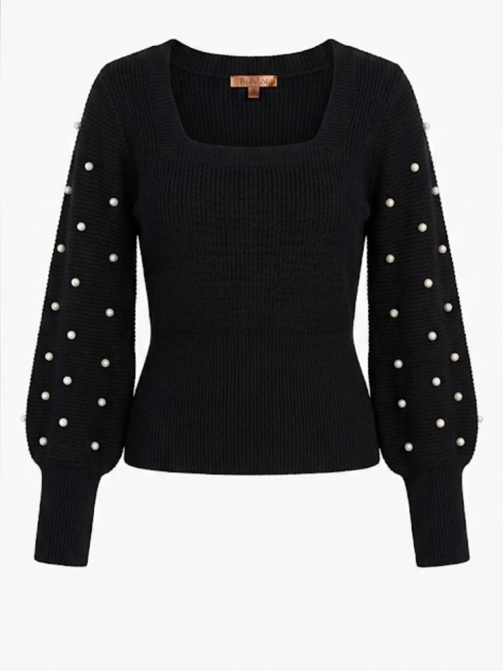 Belldini Black Pearl Balloon Sleeve Square Neck Sweater Size L
